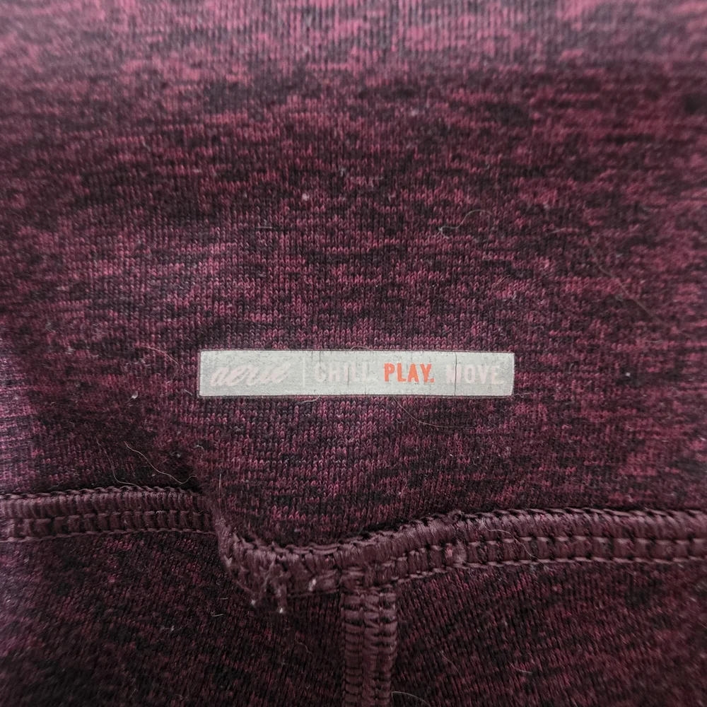 Aerie Chill Play Move Leggings M Burgundy Metallic Side Panel High Rise Athletic - Picture 4 of 6